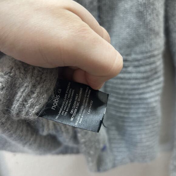 NOBIS Wool Angora Cowl Neck Snap Button Long Sweater Gray Knit Outdoors Granola - Picture 11 of 15